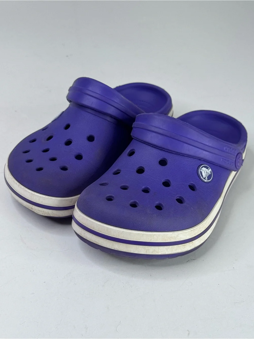 CROCS Kids Purple Clogs with White Stripe Midsole